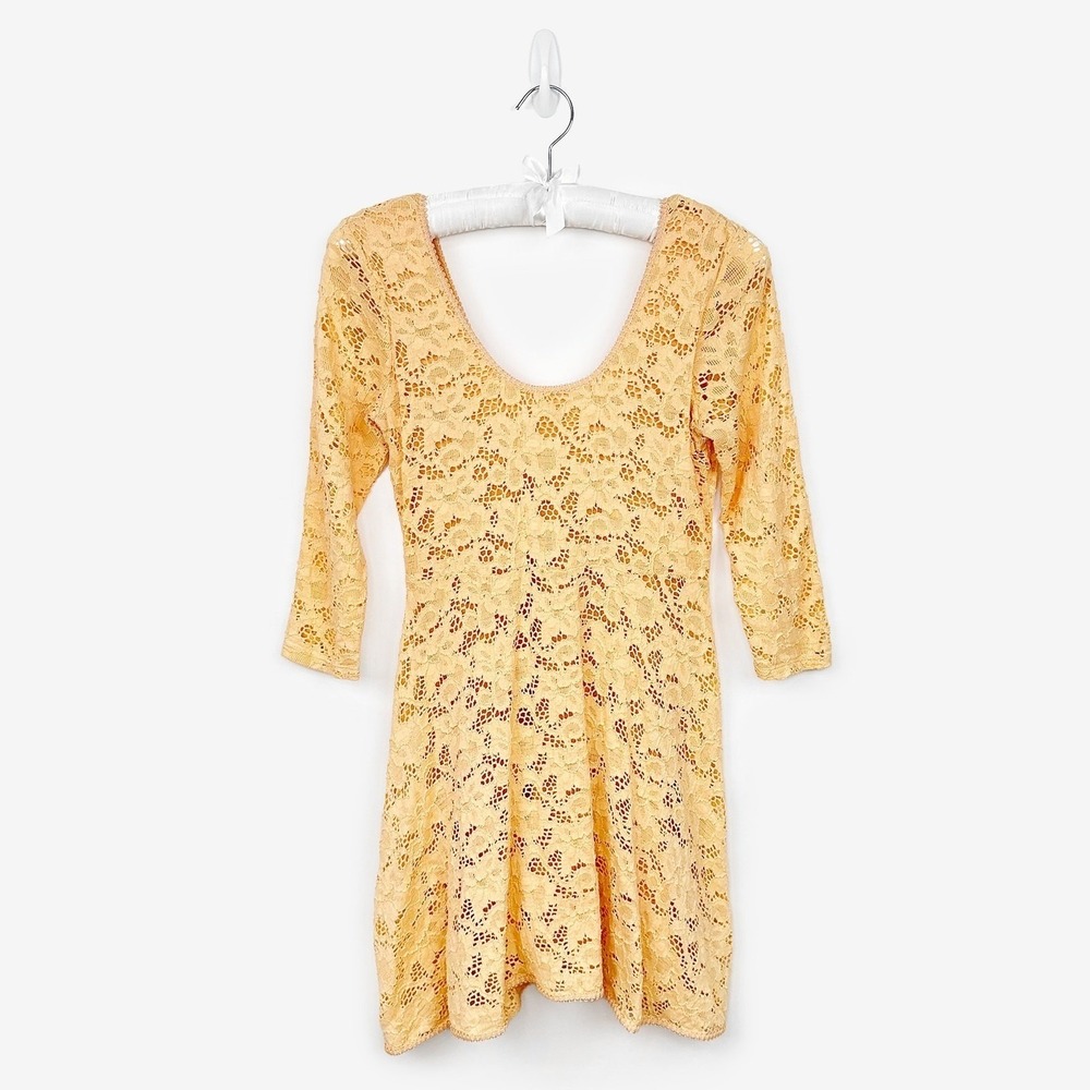 Free People Rose Garden Lace‎ Mini Dress Size S Orange Cotton Blend Summer